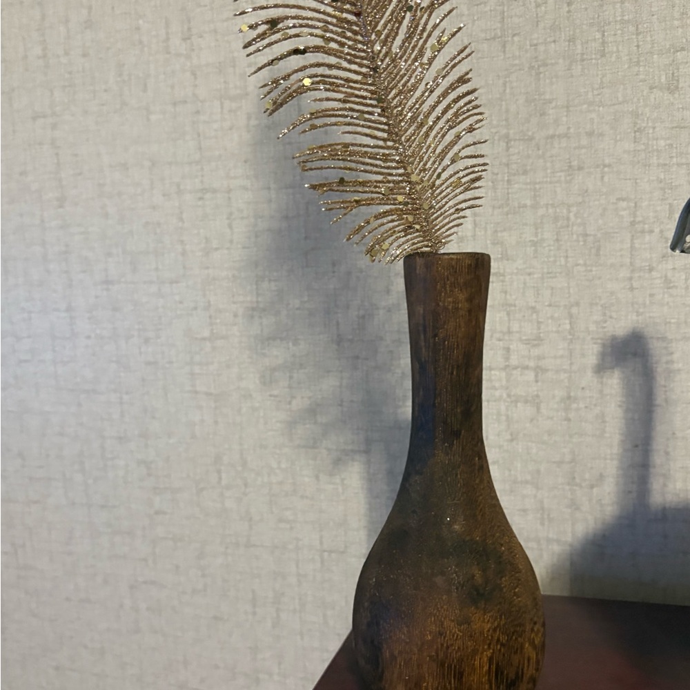 Rustic Brown Vase with Gold Leaf Accent